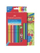 FABER-CASTELL Farbstifte Colour Grip - 12 Farben + 2 Fasermaler gratis, sortiert