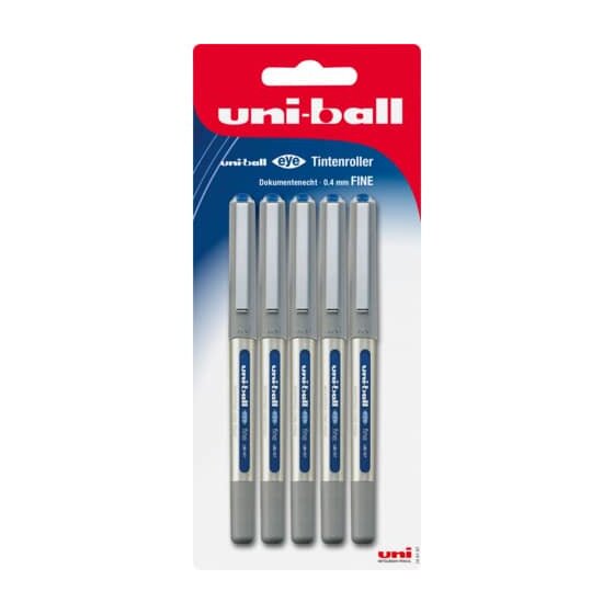 uni-ball® Tintenroller eye fine - 0,4 mm, blau (dokumentenecht), 5er Blisterpack