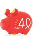 KCG Spardose Schwein "40 Happy Birthday" - Keramik, klein