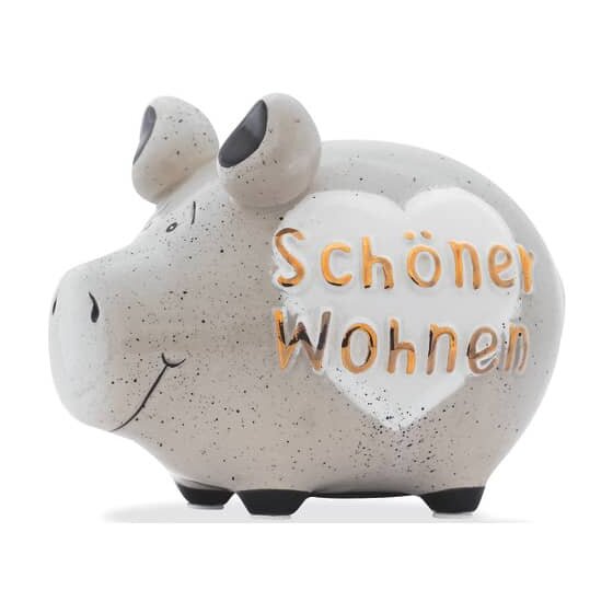 KCG Spardose Schwein "Schöner Wohnen" - Keramik, Gold-Edition, klein