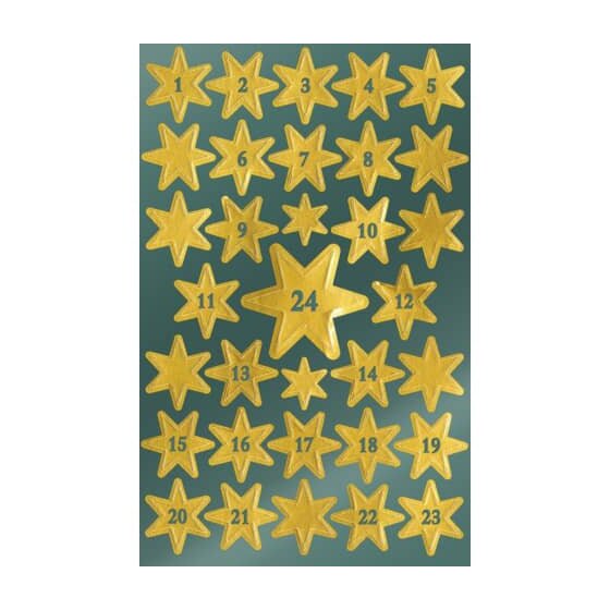 Avery Zweckform® Z-Design 52809, Weihnachtssticker, Sterne mit Zahlen (1-24), 2 Bogen/66 Sticker