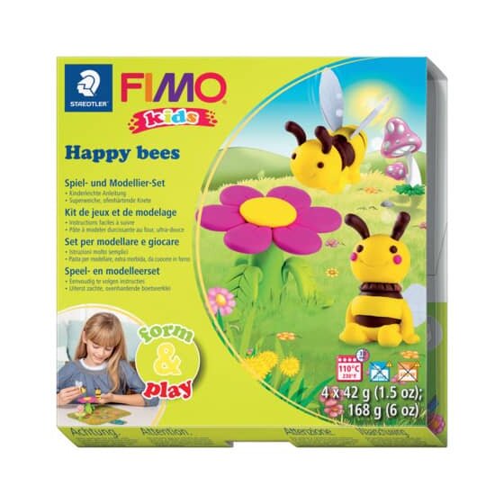 Staedtler® Modelliermasse FIMO® Kids Materialpackung Form & Play "Happy Bees", 4 x 42 g