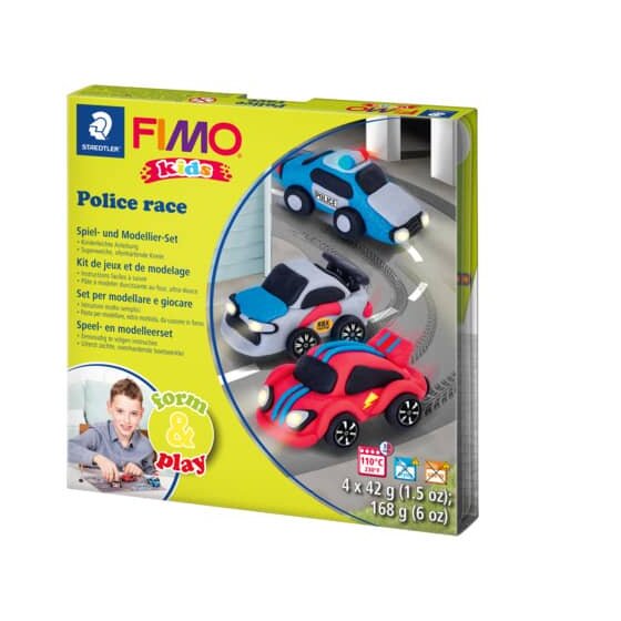 Staedtler® Modelliermasse FIMO® Kids Materialpackung Form & Play "Police Race", 4 x 42 g