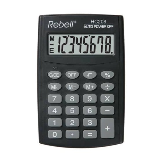 Rebell® Taschenrechner - Batteriebetrieb, 8-stellig, LCD-Display, schwarz