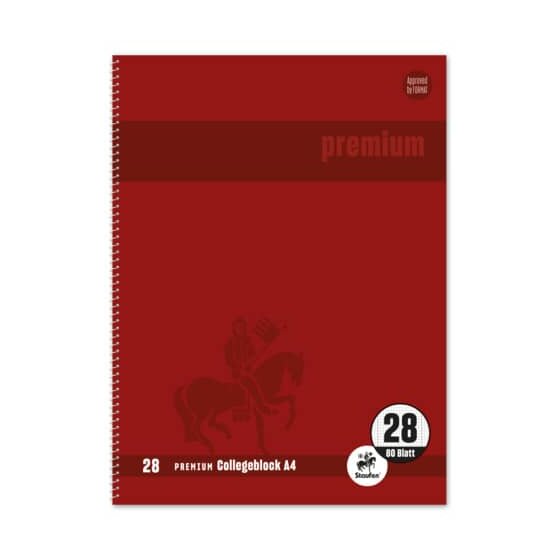 Staufen® Collegeblock Premium LIN 28 - A4, 80 Blatt, 90 g/qm, rot, kariert mit Doppelrand
