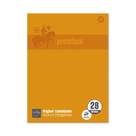 Staufen® Collegeblock Premium LIN 28 - A4, 80 Blatt, 90 g/qm, orange, kariert mit Doppelrand