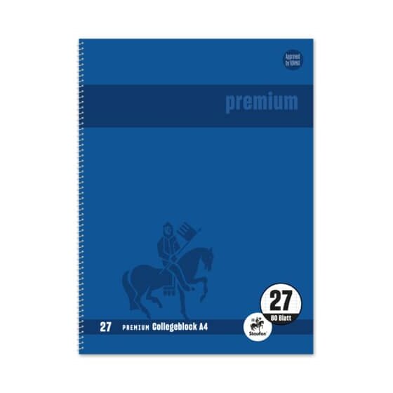 Staufen® Collegeblock Premium LIN 27 - A4, 80 Blatt, 90 g/qm, blau, liniert mit Doppelrand