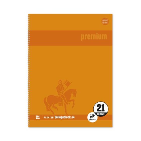 Staufen® Collegeblock Premium LIN 21 - A4, 80 Blatt, 90 g/qm, orange, liniert mit Rand innen