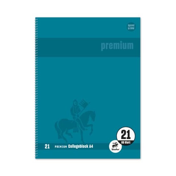 Staufen® Collegeblock Premium LIN 21 - A4, 80 Blatt, 90 g/qm, grün, liniert mit Rand innen