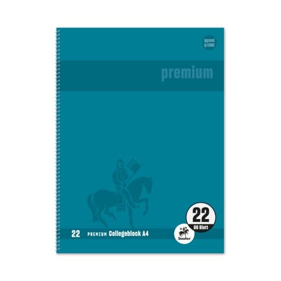 Staufen® Collegeblock Premium LIN 22 - A4, 80 Blatt, 90 g/qm, grün, kariert mit Rand innen