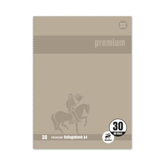 Staufen® Collegeblock Premium LIN 30 - A4, 80 Blatt, 90 g/qm, grau, blanko