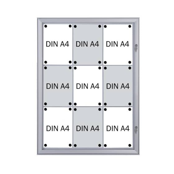 Aluminium-Schaukasten Security für 9x DIN A4, weiß, magnethaftende Tafeloberfläche, weiß