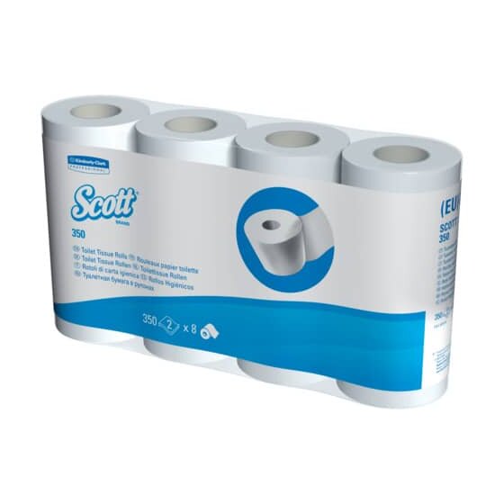 Scott® Kleinrollen Toilet Tissue - 2-lagig, Mikroprägung, hochweiß, Rolle mit 350 Blatt, 8 Rollen pro Pack