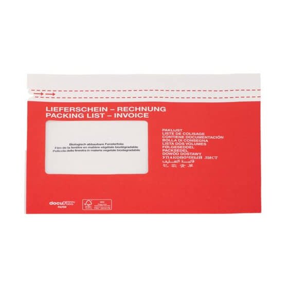 docuFIX® Begleitpapiertaschen mit Aufdruck Lieferschein-Rechnung - Papier, C5, weiß/rot, 500 Stück
