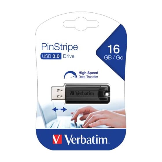 Verbatim USB Stick 3.0 PinStripe - 16 GB, schwarz