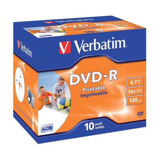 VERBATIM DVD-R Jewelcase printable - 4,7GB/120Min, 16-fach, 10 Stück