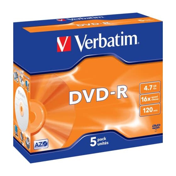 Verbatim DVD-R Jewelcase - 4,7GB/120Min, 16-fach, 5 Stück