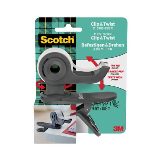 Scotch® Klebebandabroller Clip & Twist - inkl. 1 Rolle 19 mm x 8,89 m, dunkelgrau