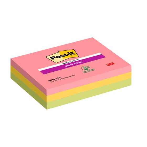 Post-it® SuperSticky Haftnotizblock Super Sticky Meeting Notes - 203 x 152 mm, neonfarben, 3x 75 Blatt