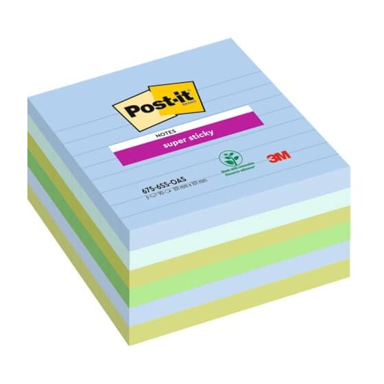 Post-it® Haftnotizblock Super Sticky Notes Oasis Collection - 101 x 101 mm, liniert, 6x 90 Blatt