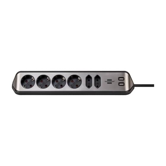 brennenstuhl® Ecksteckdosenleise ®estilo - 6-fach, 2m, schwarz, 4x Schuko, 2x Euro,2x USB, ohne Schalter