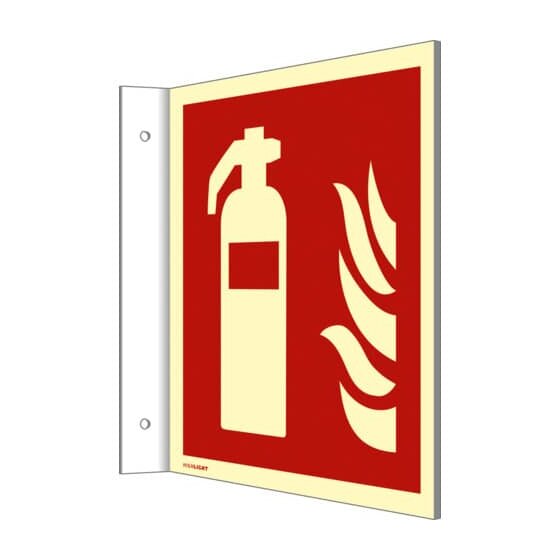 moedel® Fahnenschild Feuerlöscher ISO 7010, Kunststoff langnachleuchtend, 14,8 x 14,8 cm