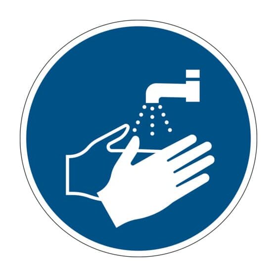 Aufkleber Hände waschen , Ø 430 mm, ablösbar, für Fußböden im Innenbereich