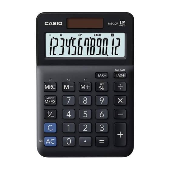 Casio® Tischrechner MS-20F - Solar-/Batteriebetrieb, 12-stellig, LC-Display, schwarz