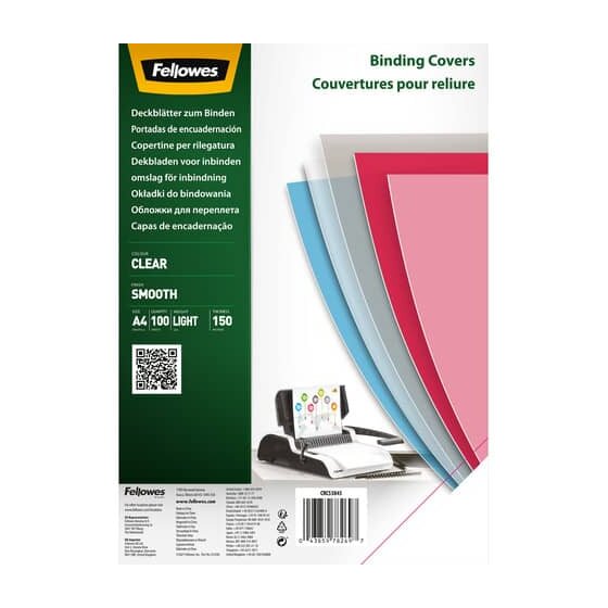 Fellowes® Deckblätter - A4, PET 150 g/qm, glatt transparent, 100 Stück