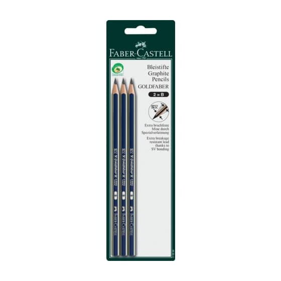 Faber-Castell Bleistift DESSIN® - B, 3er Blisterkarte, blau-silber-gestreift
