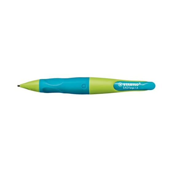 STABILO® Ergonomischer Druck-Bleistift für Rechtshänder - EASYergo 1.4 in neonlimonengrün/aquamarin - Einzelstift - inklusive 3 dünner Minen - Härtegrad HB