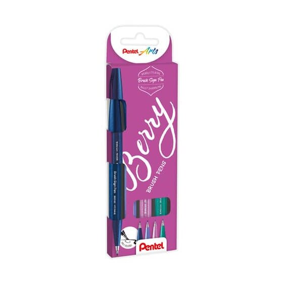 Pentel® Kalligrafiestift Sign Pen Brush - Pinselspitze, 4er Berry-Set sortiert