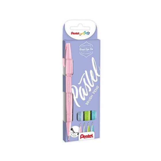 Pentel® Kalligrafiestift Sign Pen Brush - Pinselspitze, 4er Pastell-Set sortiert