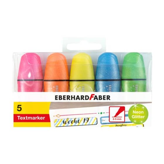 Eberhard Faber Textmarke Mini Glitzer Neon - 5 Farben, Kunststoffetui