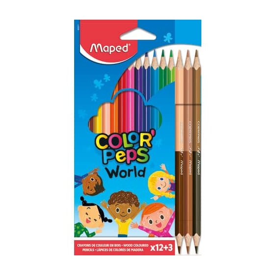 Maped® Farbstiftetui ColorPeps World - 12 Farben + 3 doppelseite Stifte