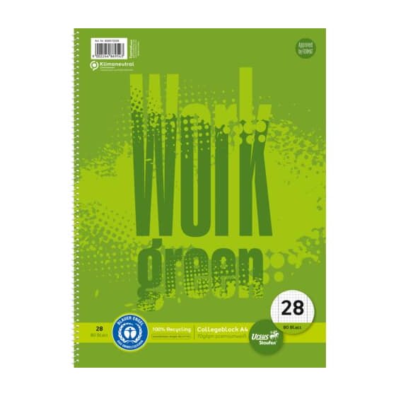 Staufen® green Collegeblock LIN28 - A4, 80 Blatt, 60 g/qm, kariert mit Rand