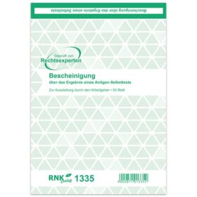 RNK Verlag Bescheinigung Selbsttest, Block, DIN A5, 50 Blatt