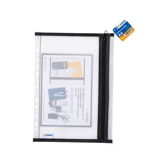 Herma Reißverschlusstasche - transparent/schwarz, A4, 32 x 23cm, Abheftrand