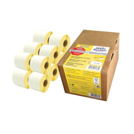 Avery Zweckform® Rollen-Etiketten Paketaufkleber - 54 x 101 mm, weiß,  permanent, 12 Rollen/2.640 Etiketten