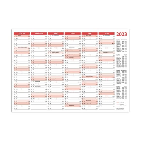 RNK Verlag Tafelkalender B4, 6 Monate je auf Vorder- und Rückseite, 353 x 250 mm