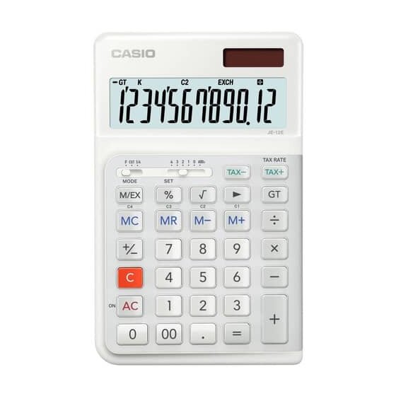 Casio® Tischrechner JE-12E-WE - Solar-/Batteriebetrieb, 12-stellig, LC-Display, weiß, ergonomisch