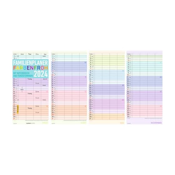 AlphaEdition Familienkalender Farbenfroh - 22 x 45 cm, 4 Spalten