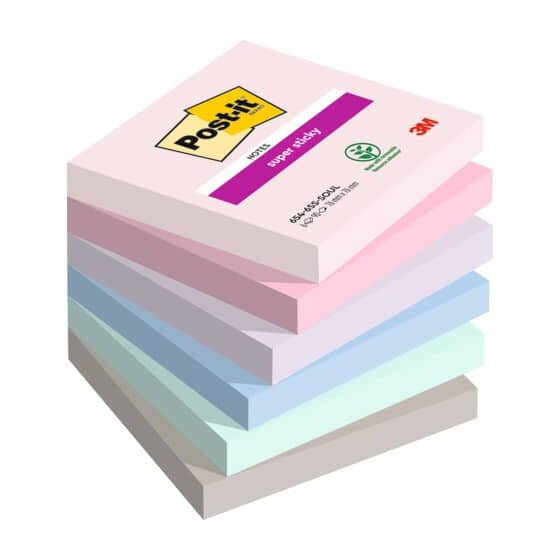 Post-it® Haftnotiz Super Sticky Notes Soulful Collection - 76 x 76 mm, 6x 90 Blatt, sortiert