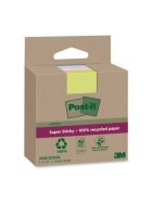 Post-it® SuperSticky Haftnotiz Super Sticky 100% Recycling Notes - 76 x 76 mm, sortiert, 3x 70 Blatt
