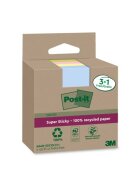 Post-it® SuperSticky Haftnotiz Super Sticky 100% Recycling Notes - 76 x 76 mm, sortiert, 3+1x 70 Blatt