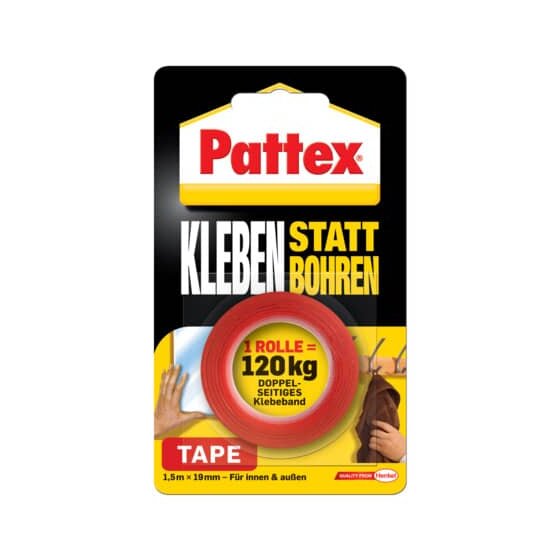 Pattex Klebeband - 19 mm x 1,5 m, doppelseitig, Tragkraft bis 120 kg