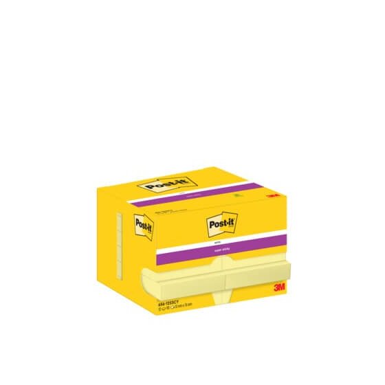 Post-it® SuperSticky Haftnotizblock Super Sticky - 48 x 73 mm, gelb, 12x 90 Blatt Karton