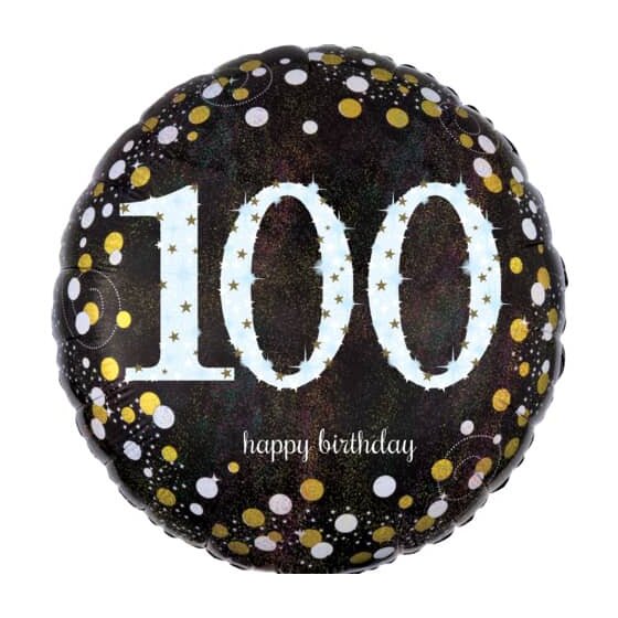 amscan® Folienballon Happy Birthday 100 - Ø 43 cm, schwarz/weiß, Konfetti