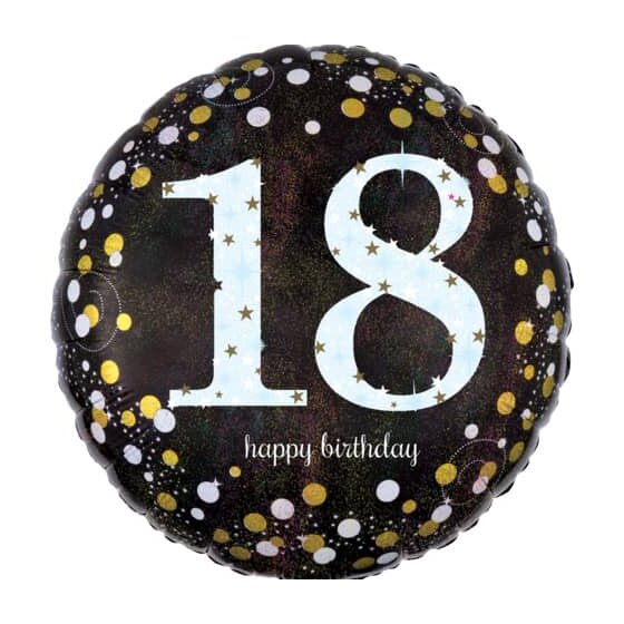 amscan® Folienballon Happy Birthday 18 - Ø 43 cm, schwarz/weiß, Konfetti