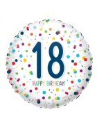 amscan® Folienballon Happy Birthday 18 - Ø 43 cm, weiß, Konfetti